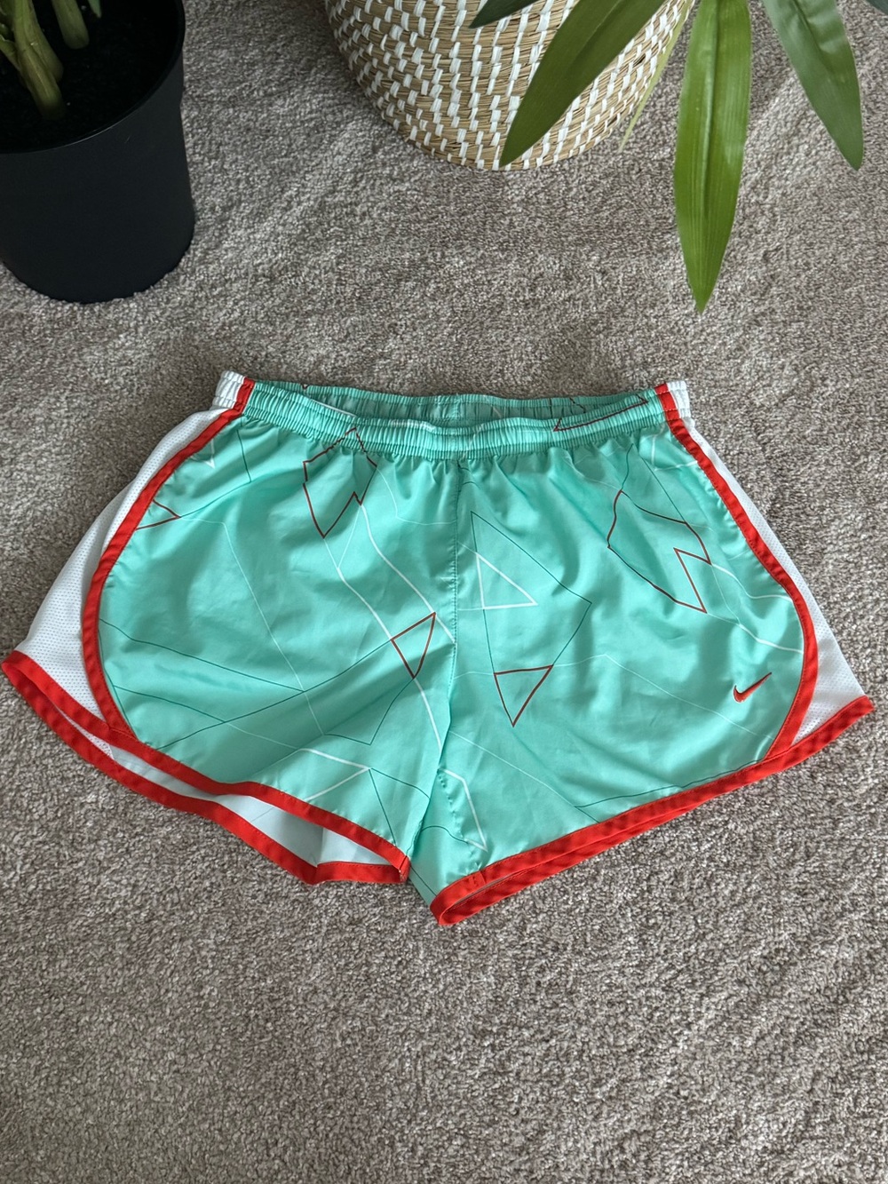 Nike Mint Green Athletic Shorts with Red Trim L